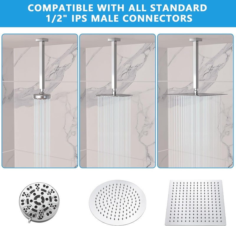 Lordear Shower Arm 12 Inch Polished Chrome Ceiling Mount Shower Arm and Flange,12" Shower Head Extension Arm Design for Rainfall Showerhead,Square - Image 3